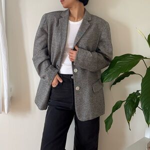 Vintage Talbots Collection Silk Wool Blend Grey Tweed Blazer Jacket Size 14